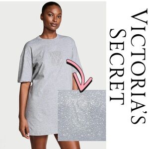 NWT | Victoria's Secret | Bling Sleep Tee SS Rhinestone | Heather Grey | M/Lg